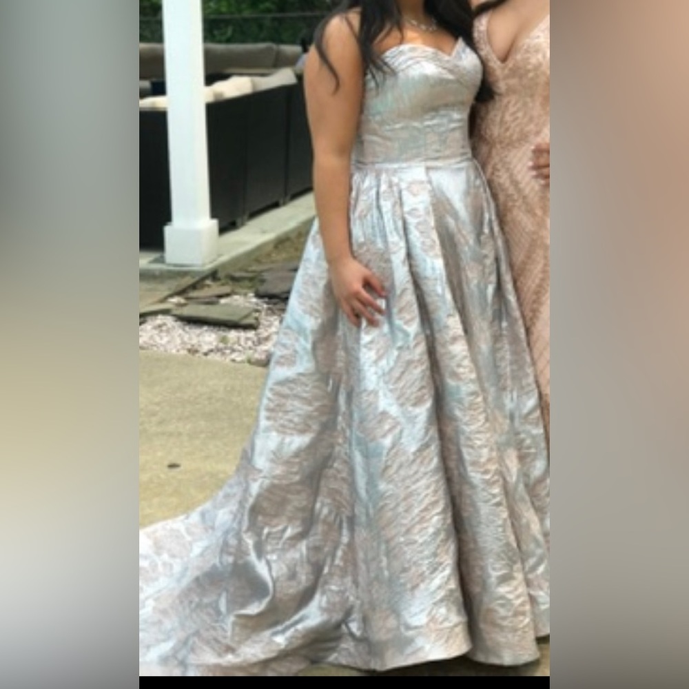 Beautiful silver/light pink Max Duggal floral embossed ball gown. - Picture 5 of 6